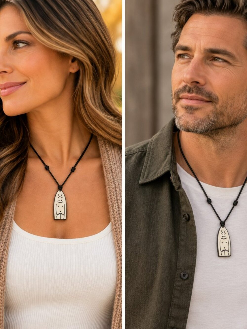 Black Cord Enamel Pendant Necklace Adjustable Artisan Boho Unisex
